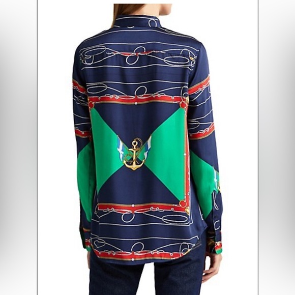 Lauren Ralph Lauren Multi Print Nautical Motif Twill Shirt Size M - Picture 4 of 12